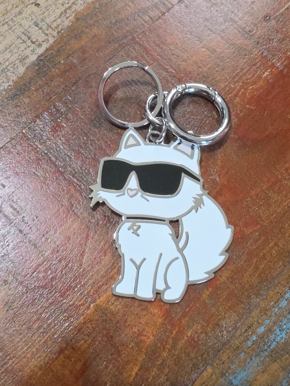 Karl Lagerfeld Paris Cool Cat Keychain Purse Charm Silver